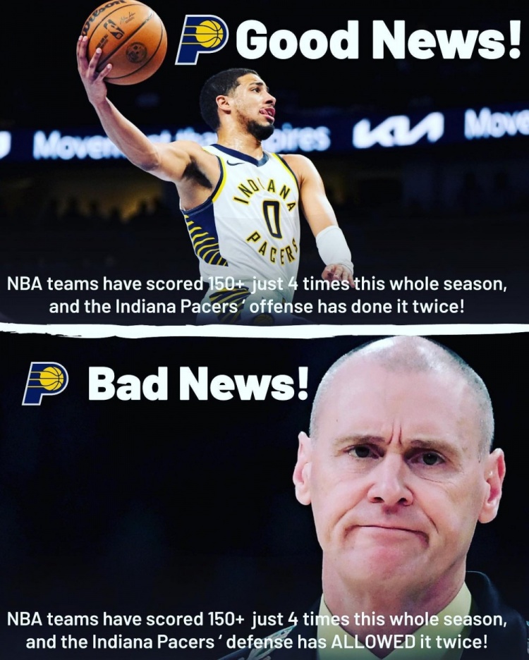 联盟本季4次得分150+步行者占2次 4次失分150+步行者也占2次